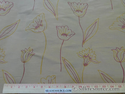 100% Silk Lampas Tulip "Gold" Antique Gold Mod Picasso Modern Abstract Flora Thick MSRP USD 300+/Y
