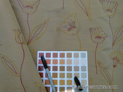 100% Silk Lampas Tulip "Gold" Antique Gold Mod Picasso Modern Abstract Flora Thick MSRP USD 300+/Y