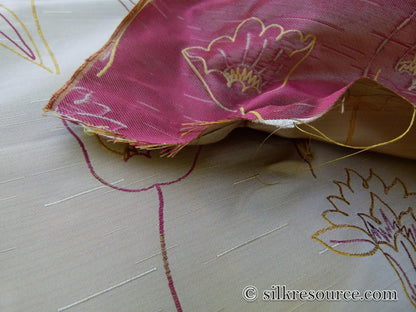 100% Silk Lampas Tulip "Gold" Antique Gold Mod Picasso Modern Abstract Flora Thick MSRP USD 300+/Y