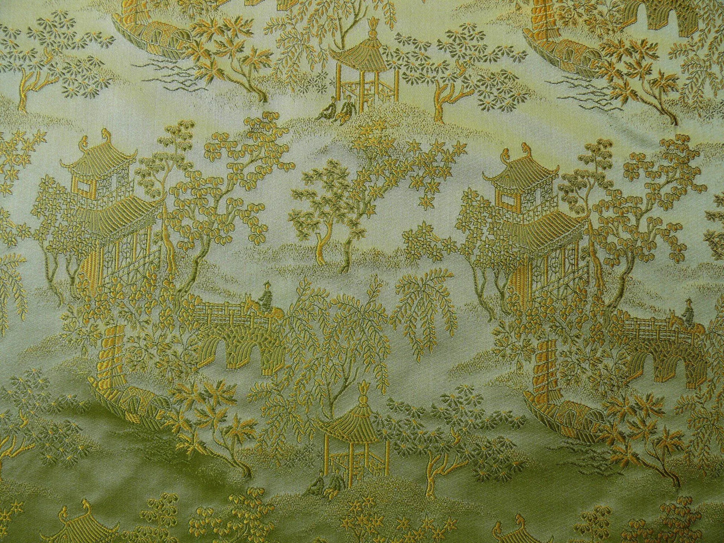 Memo Lending 100% Silk Lampas Loden Green Chinoiserie Pavillion 174 Loden