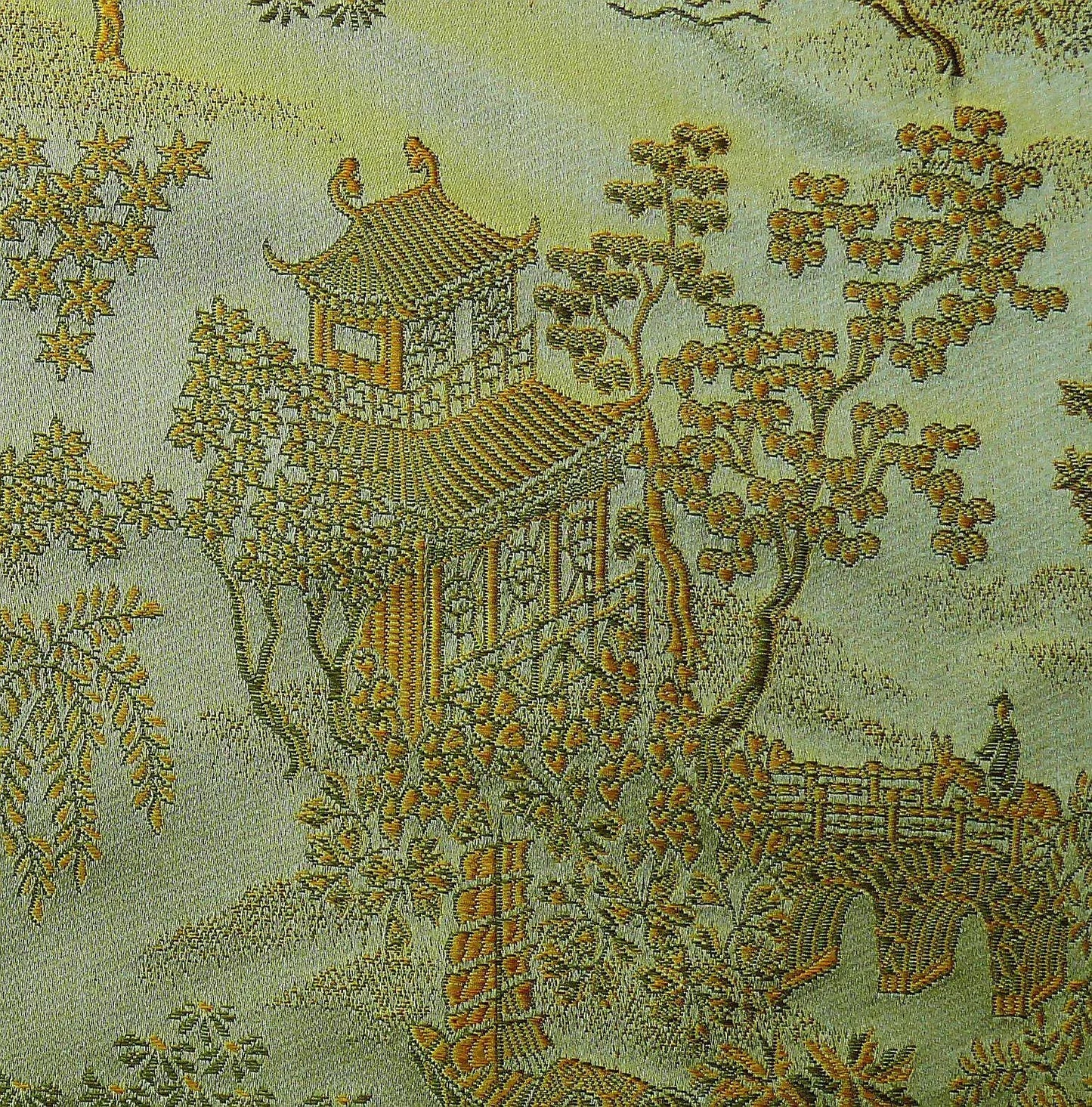 Memo Lending 100% Silk Lampas Loden Green Chinoiserie Pavillion 174 Loden