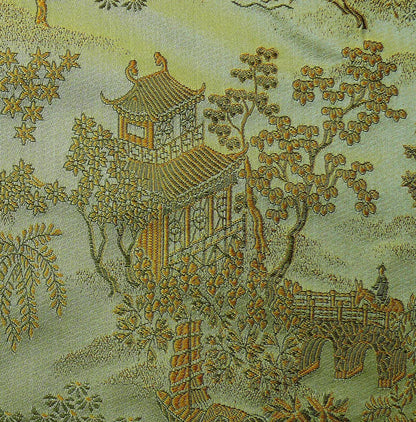 Memo Lending 100% Silk Lampas Loden Green Chinoiserie Pavillion 174 Loden