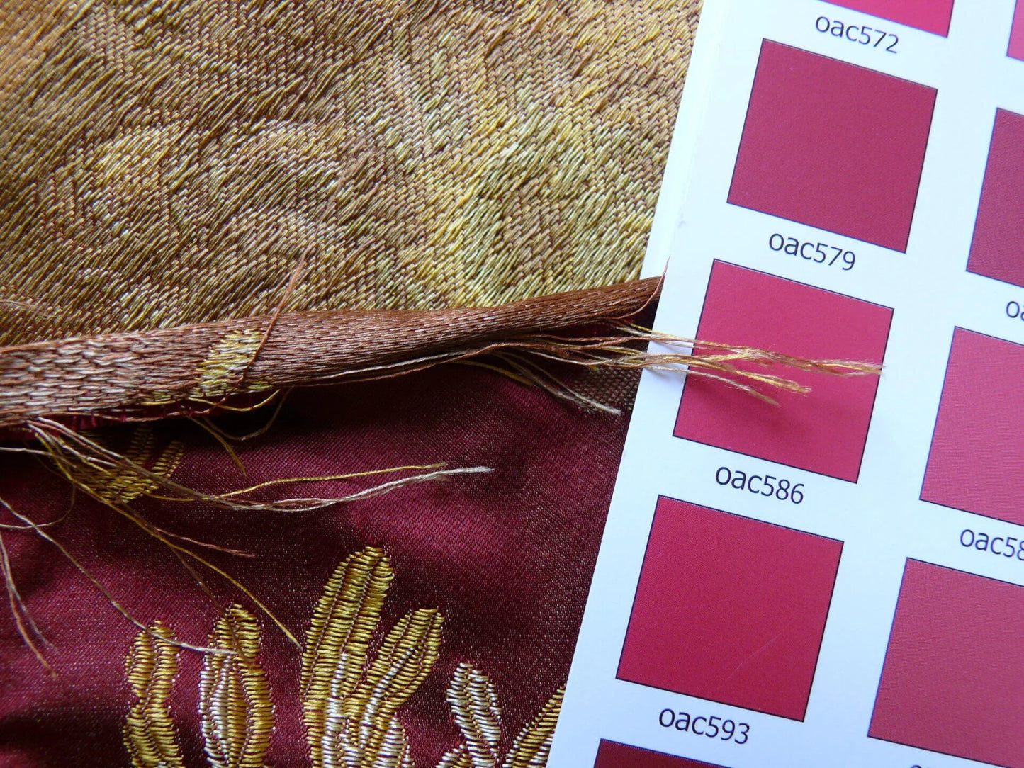 by yard 100% Silk Lampas Realistic Stemmed Chrysanthemums “Paprika” Red