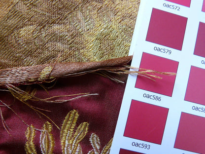 by yard 100% Silk Lampas Realistic Stemmed Chrysanthemums “Paprika” Red