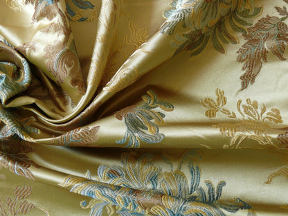 100% Silk Lampas Realistic Stemmed Chrysanthemums “Spa” Gold