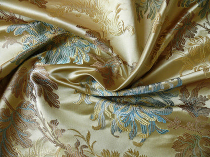 100% Silk Lampas Realistic Stemmed Chrysanthemums “Spa” Gold