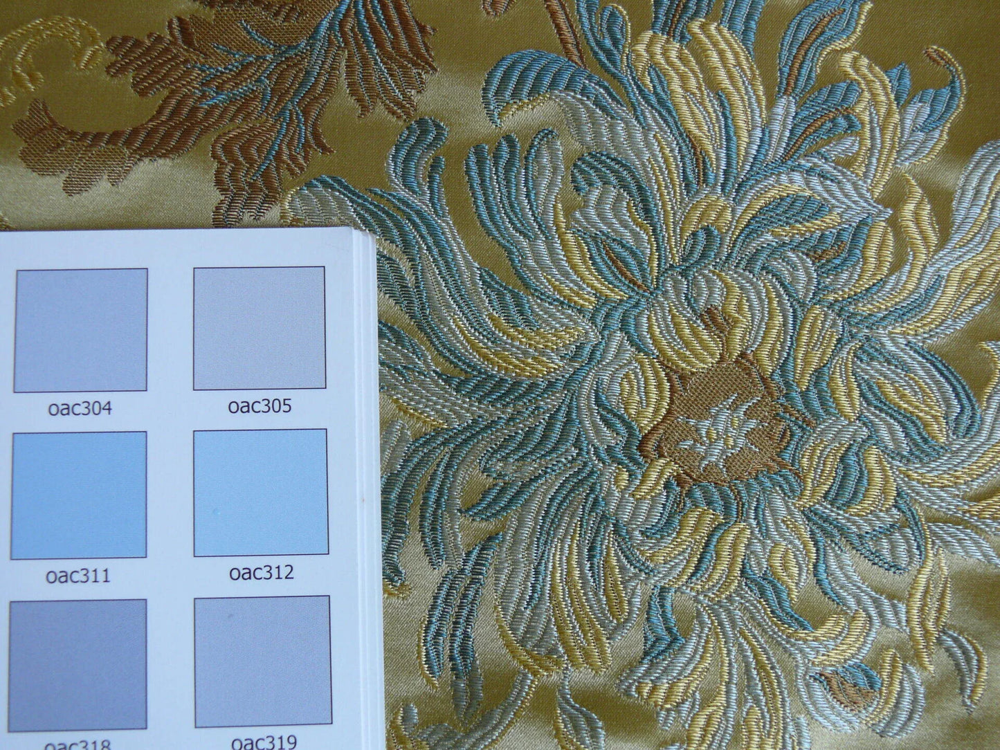 100% Silk Lampas Realistic Stemmed Chrysanthemums “Spa” Gold