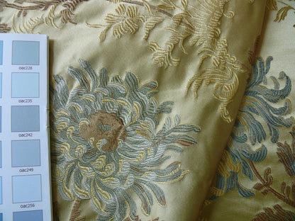 100% Silk Lampas Realistic Stemmed Chrysanthemums “Spa” Gold