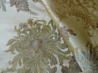 100% Silk Lampas Realistic Stemmed Chrysanthemums “Spa” Gold