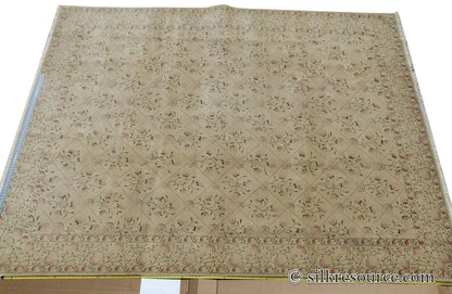 Stark EVERMAN TAN Silk Wool Hand Knotted Rug Delicate Climing Rose Flower Pink Red 11'11"X9' MSRP USD 11,000