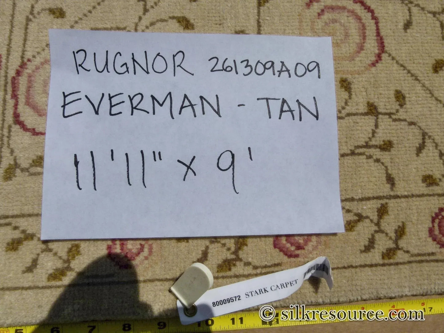 Stark EVERMAN TAN Silk Wool Hand Knotted Rug Delicate Climing Rose Flower Pink Red 11'11"X9' MSRP USD 11,000