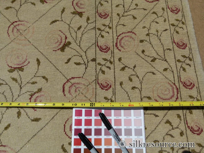 Stark EVERMAN TAN Silk Wool Hand Knotted Rug Delicate Climing Rose Flower Pink Red 11'11"X9' MSRP USD 11,000