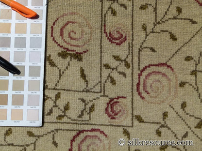 Stark EVERMAN TAN Silk Wool Hand Knotted Rug Delicate Climing Rose Flower Pink Red 11'11"X9' MSRP USD 11,000