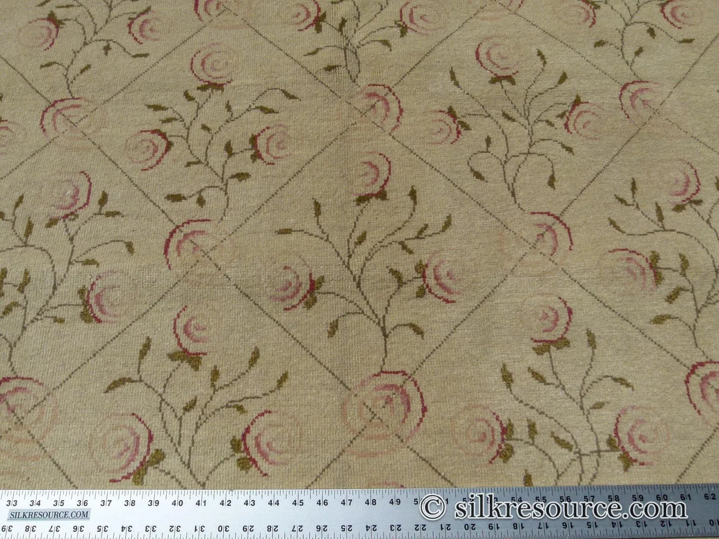 Stark EVERMAN TAN Silk Wool Hand Knotted Rug Delicate Climing Rose Flower Pink Red 11'11"X9' MSRP USD 11,000