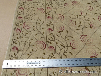 Stark EVERMAN TAN Silk Wool Hand Knotted Rug Delicate Climing Rose Flower Pink Red 11'11"X9' MSRP USD 11,000