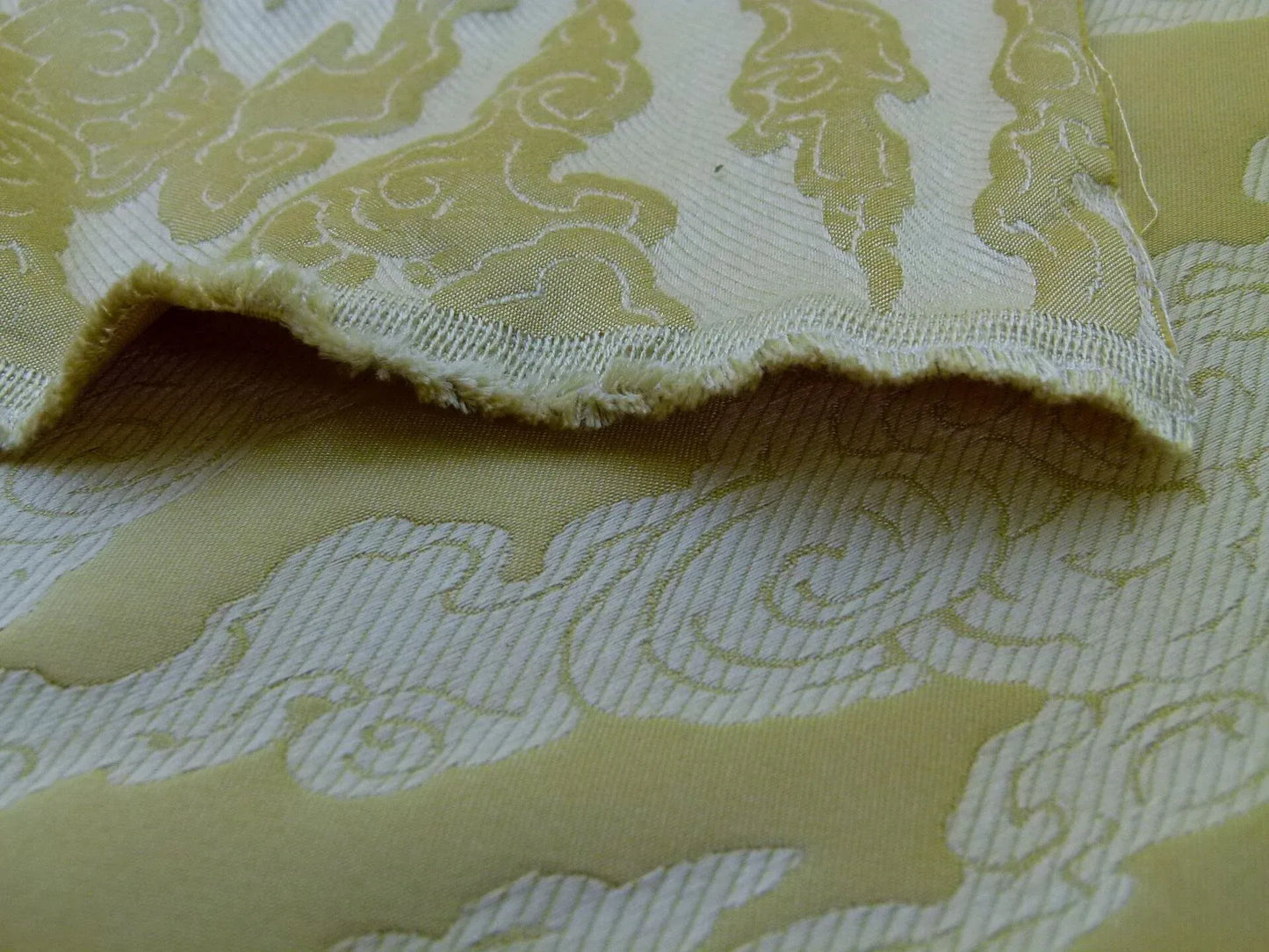 By Yd Gp & j Baker Clouds Gold Yellow Blend Chinoiserie Reversible Damask Cotton MSRP USD 148/y