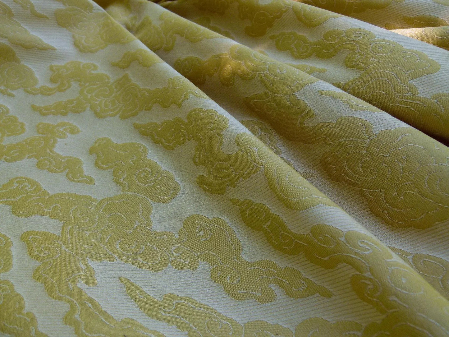 By Yd Gp & j Baker Clouds Gold Yellow Blend Chinoiserie Reversible Damask Cotton MSRP USD 148/y
