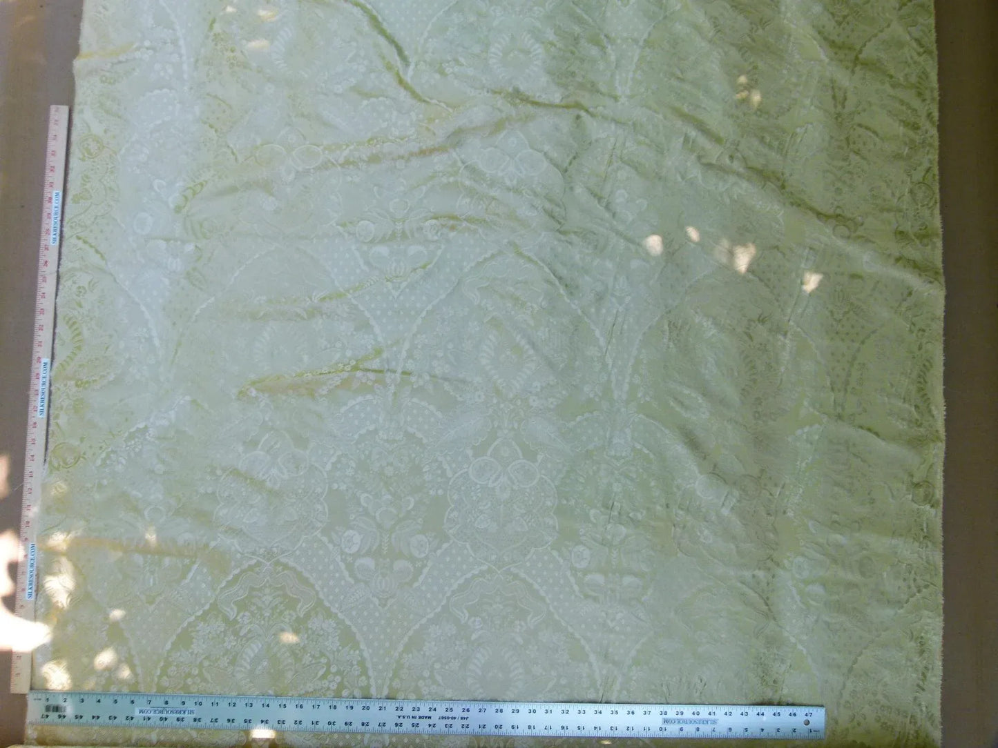 100% Silk Renaissance Damask Flax Pale Yellow