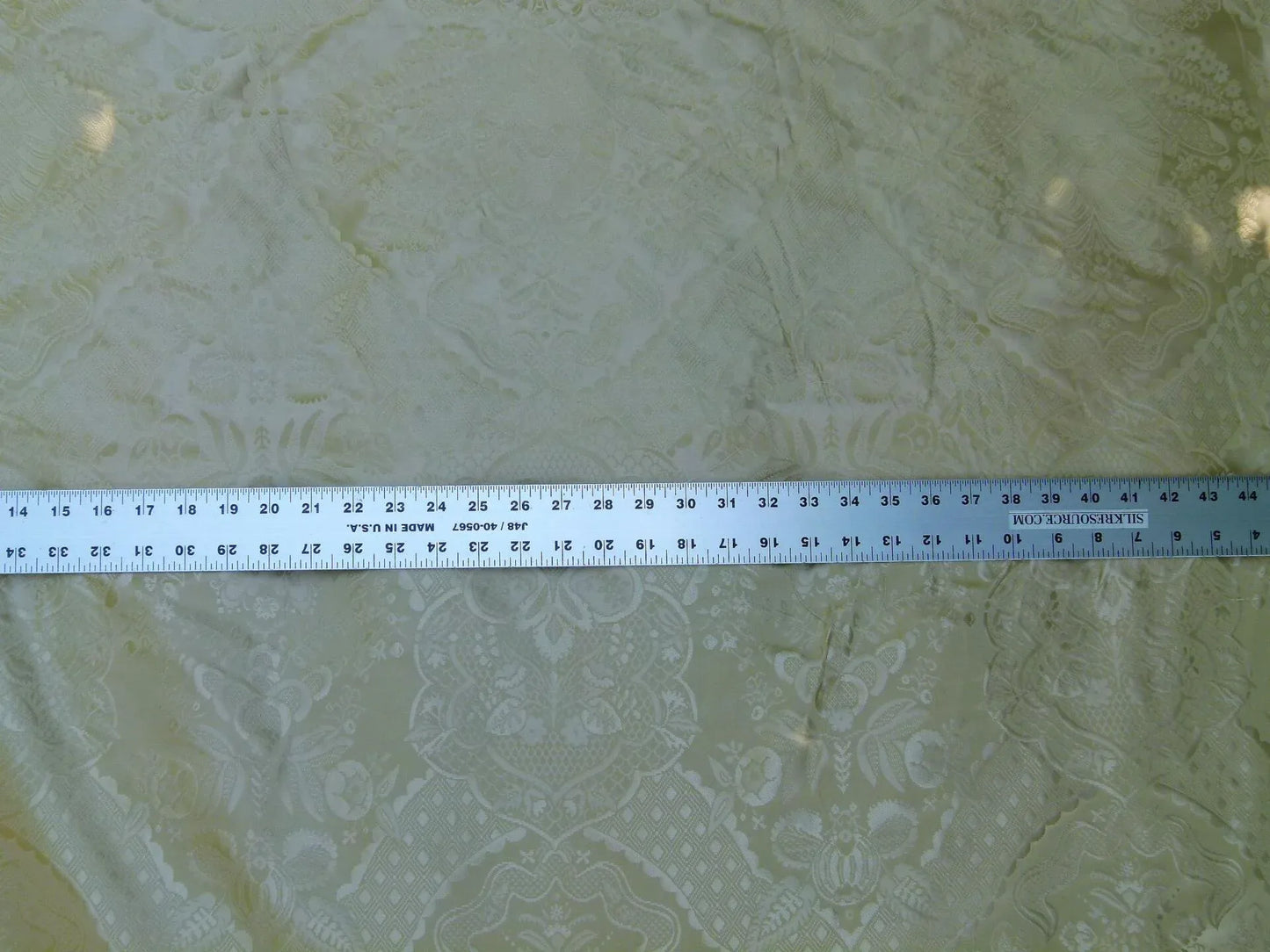 100% Silk Renaissance Damask Flax Pale Yellow