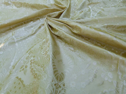 100% Silk Renaissance Damask Flax Pale Yellow