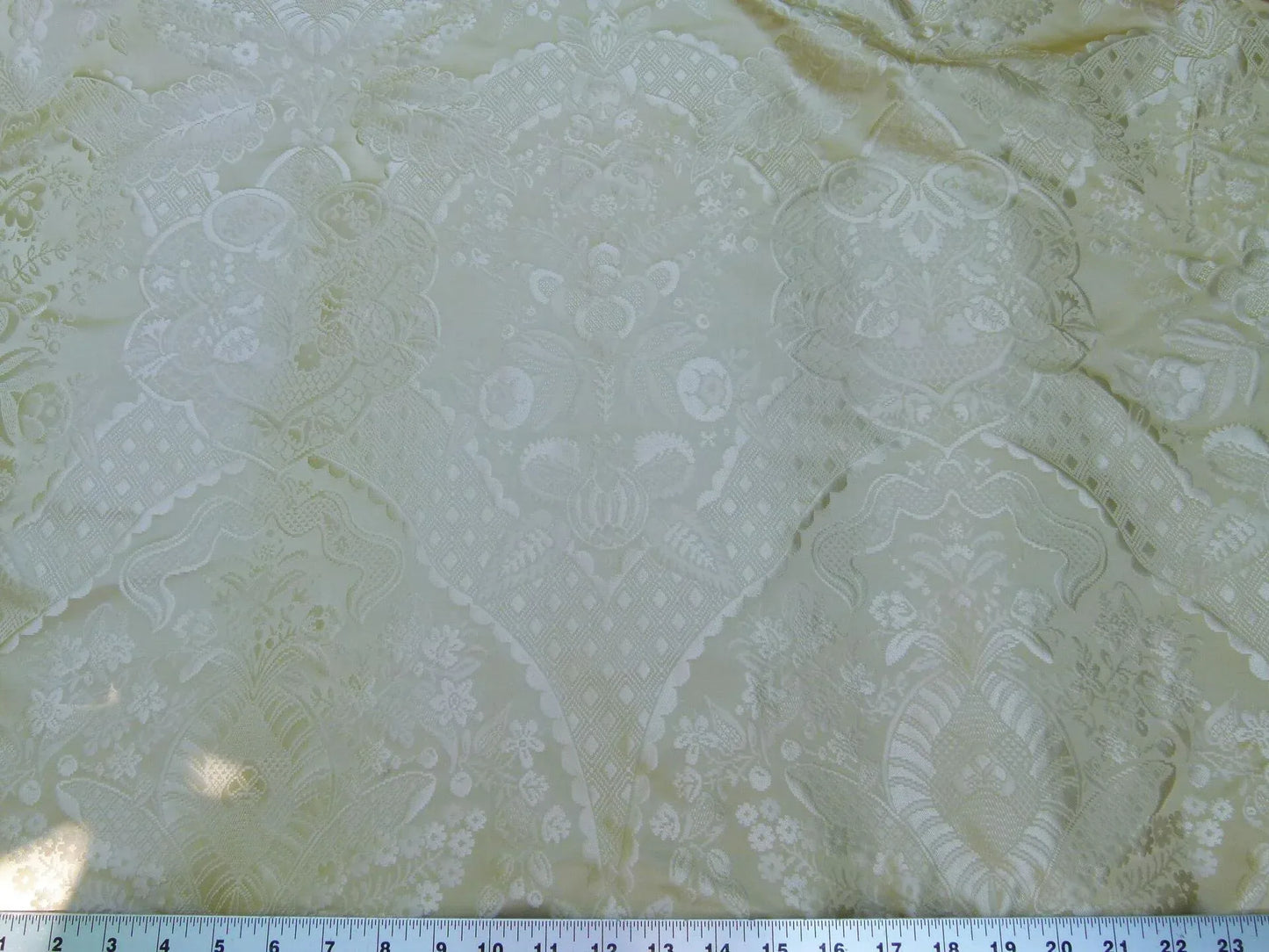 100% Silk Renaissance Damask Flax Pale Yellow