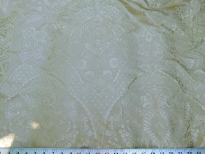100% Silk Renaissance Damask Flax Pale Yellow