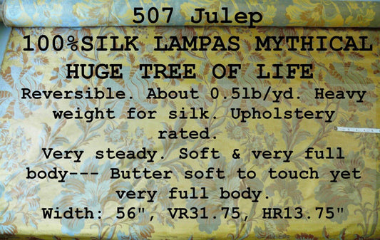 By Yd 100%silk Lampas Mythical Huge Tree Of Life Julep Blue Yellow Brown MSRP USD 300+/YD