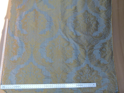 100% Silk Damask on Strie Demure Blue Purple Antique Gold Classic Renaissance Artichoke Reversible 59"wide