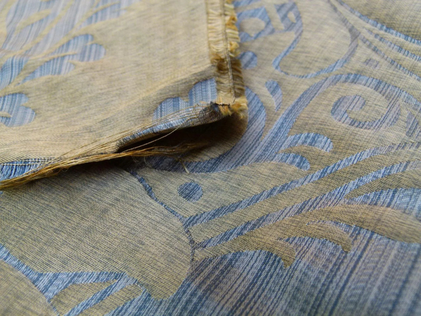 100% Silk Damask on Strie Demure Blue Purple Antique Gold Classic Renaissance Artichoke Reversible 59"wide