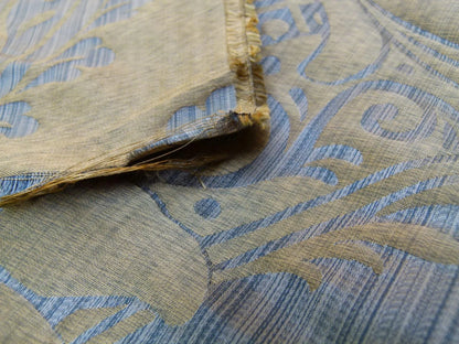 100% Silk Damask on Strie Demure Blue Purple Antique Gold Classic Renaissance Artichoke Reversible 59"wide