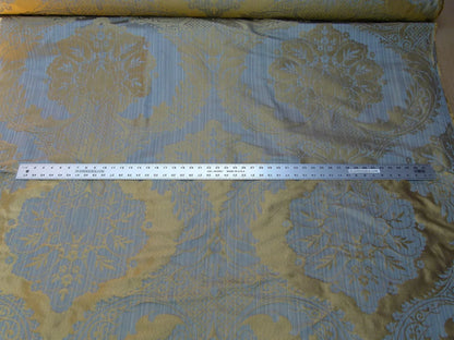 100% Silk Damask on Strie Demure Blue Purple Antique Gold Classic Renaissance Artichoke Reversible 59"wide