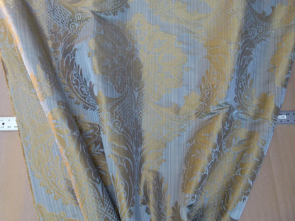 100% Silk Damask on Strie Demure Blue Purple Antique Gold Classic Renaissance Artichoke Reversible 59"wide