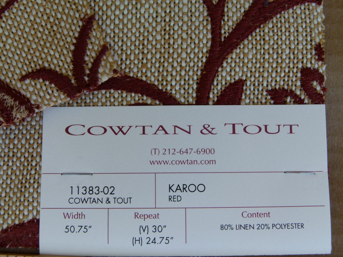 Special Order Cowtan and Tout Karoo Red Embroidery Beige Animals Tree Foliage MSRP USD364/y