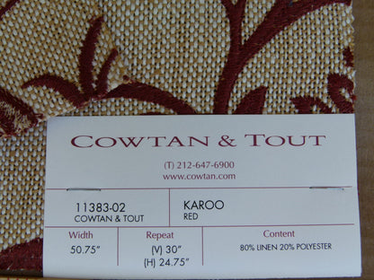 Special Order Cowtan and Tout Karoo Red Embroidery Beige Animals Tree Foliage MSRP USD364/y