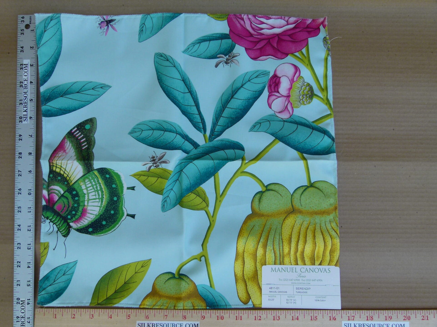 Manuel Canovas Serendip Turquoise Yellow Pink Green on White Bird Flower Tropical Cotton Print MSRP USD304/y