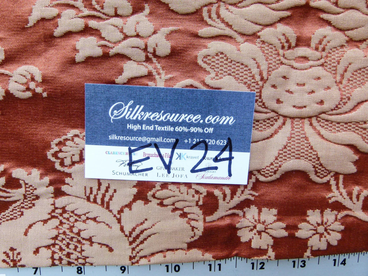 1 EV24 23"x25" Tassinari & Chatel MEILLIANT BRIQUE Silk Cotton Red Damask Historic Botanical