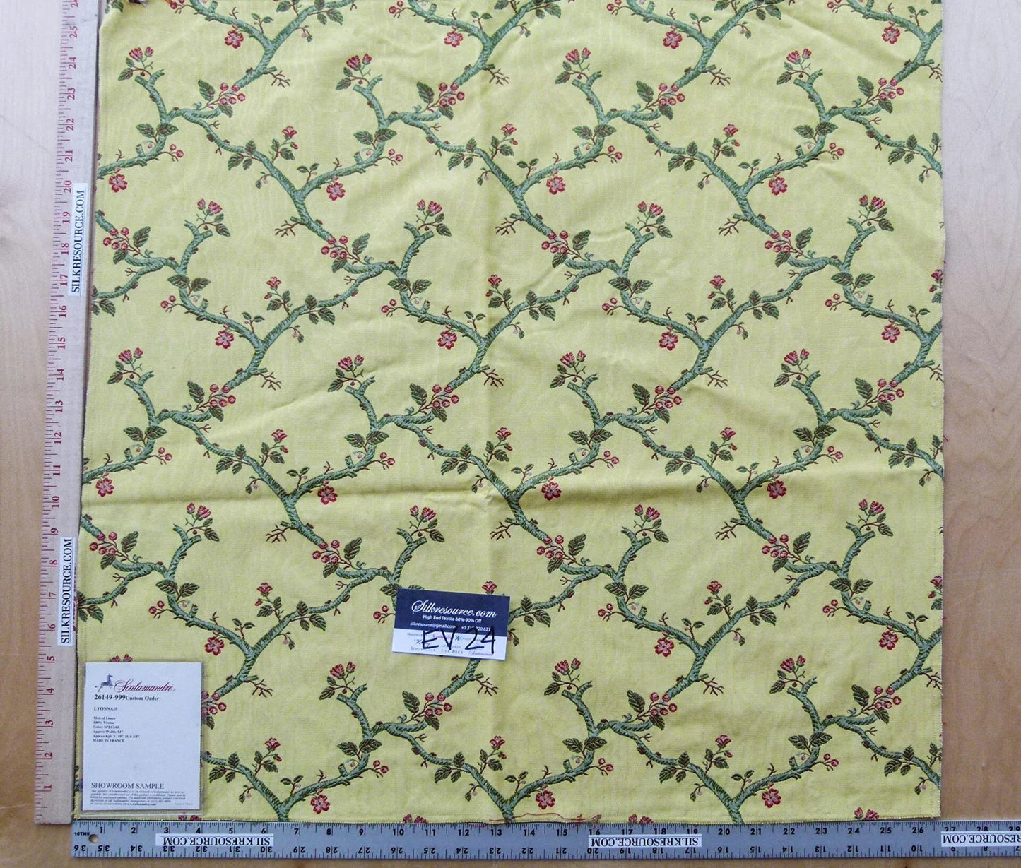 2 EV24 27"x27" Scalamandre LYONNAIS SPECIAL Moire Lisere Tree Foliage 100% Viscose Yellow