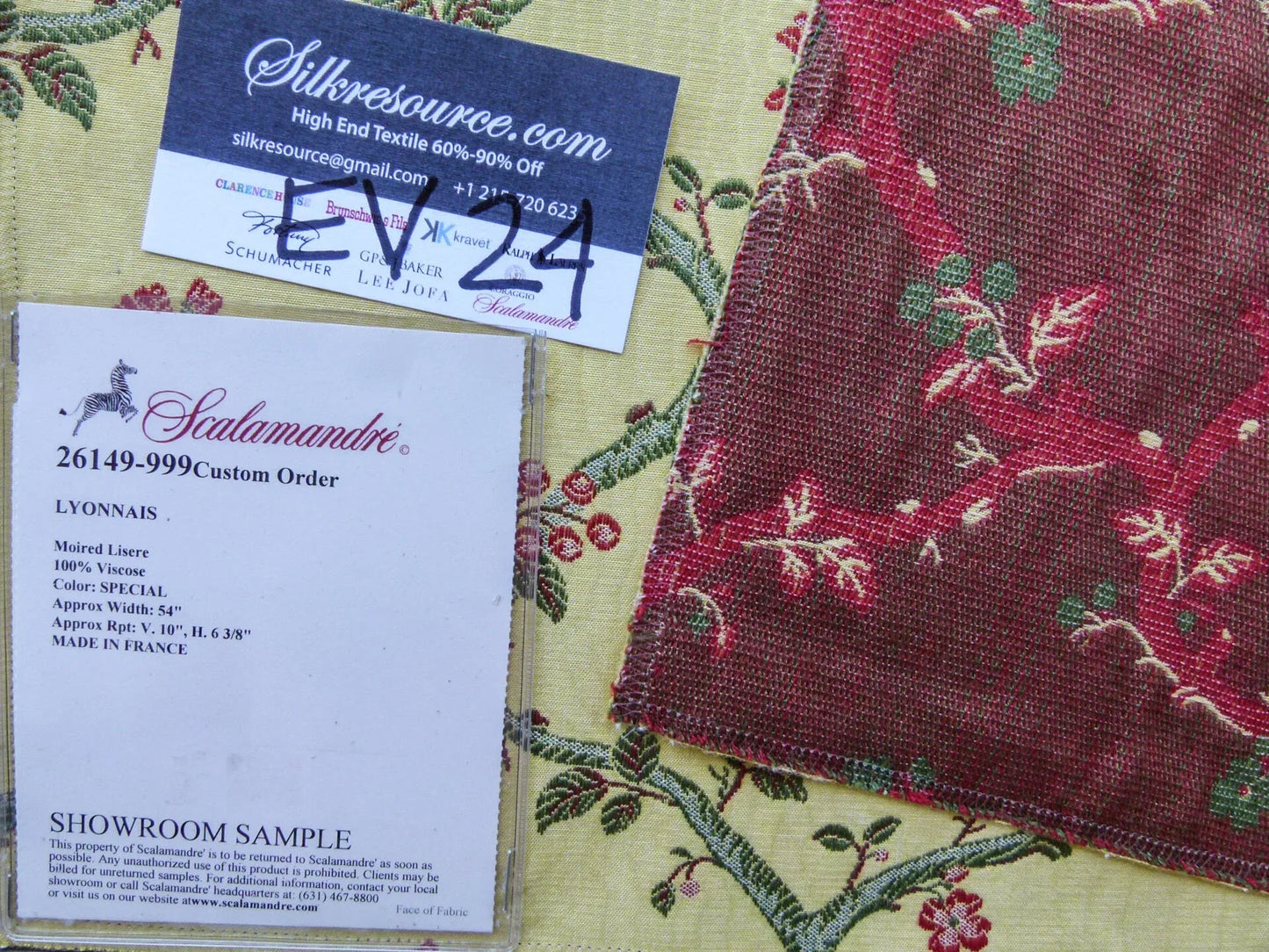 2 EV24 27"x27" Scalamandre LYONNAIS SPECIAL Moire Lisere Tree Foliage 100% Viscose Yellow