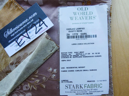 8 EV24 27"x27" Square Scalamandre Carlos Lampas Dusty Rose 100%silk Damask Floral