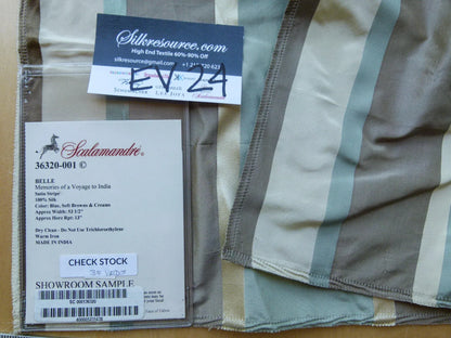 30 EV24 27"x27" Square Scalamandre BELLE Satin Stripe 100% Silk Blue, Soft brown and Creams