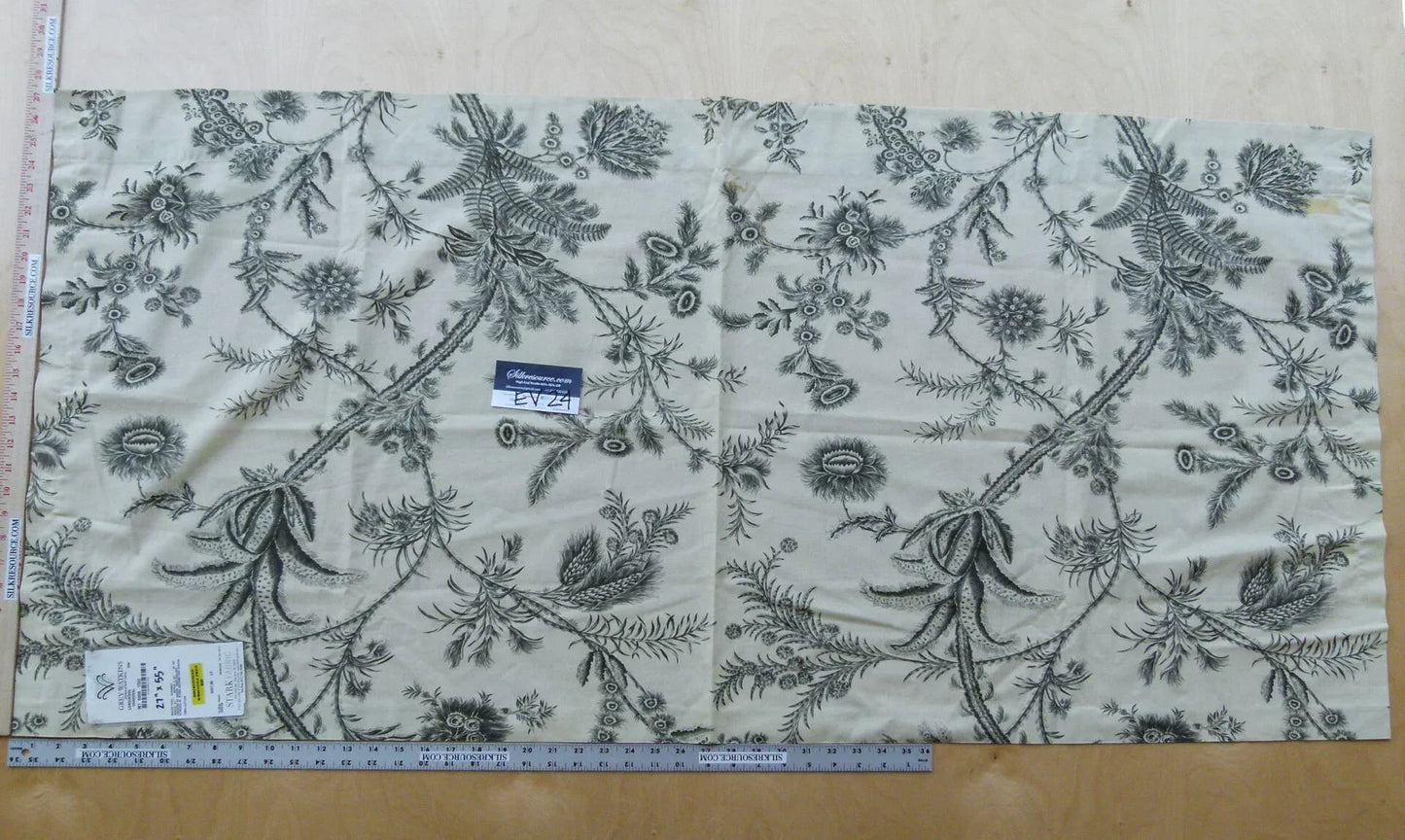 31 EV24 27"x55"  Scalamandre LANGUEDOC CHARCOAL Black Floral hand Print Toile