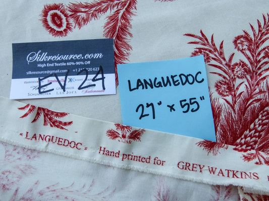 32 EV24 27"x55" Scalamandre LANGUEDOC RED  Floral hand Print Toile