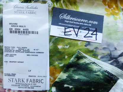 33 EV24 1.2 yard x52" Scalamandre Christian fischbacher OEUVRE BLUE GREEN Floral Print Abstract  Print Abstract Linen MSRP USD554/Y