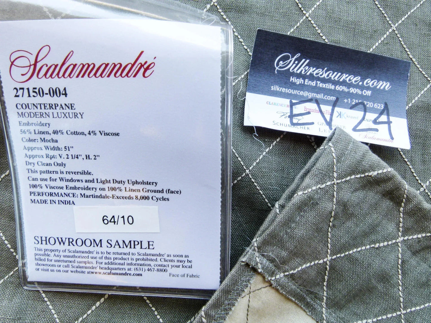 39 EV24 1.2 yard Scalamandre COUNTERPANE Mocha Embroidery Brown Diamond