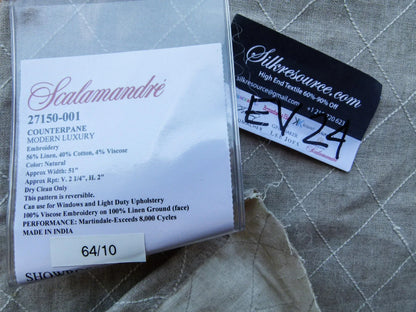 41 EV24 1.2 yard Scalamandre COUNTERPANE Natural Embroidery Beige Diamond