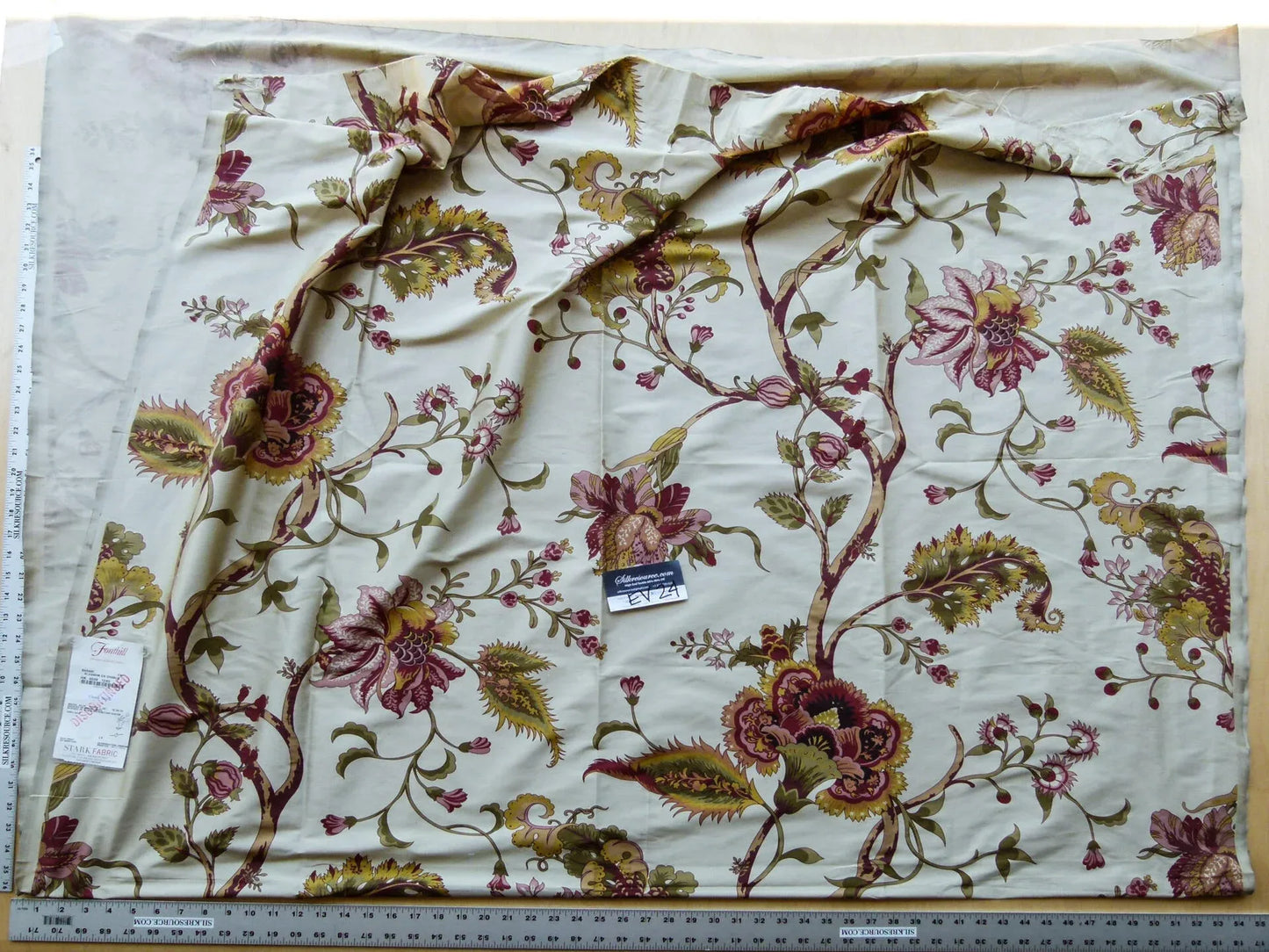 42 EV24 2.4 yard Scalamandre Baradi Blossom On Chablis Pink Jacobean Palampore Tree Of Life Printed Silk Pink Green On Cream White MSRP USD 192/y