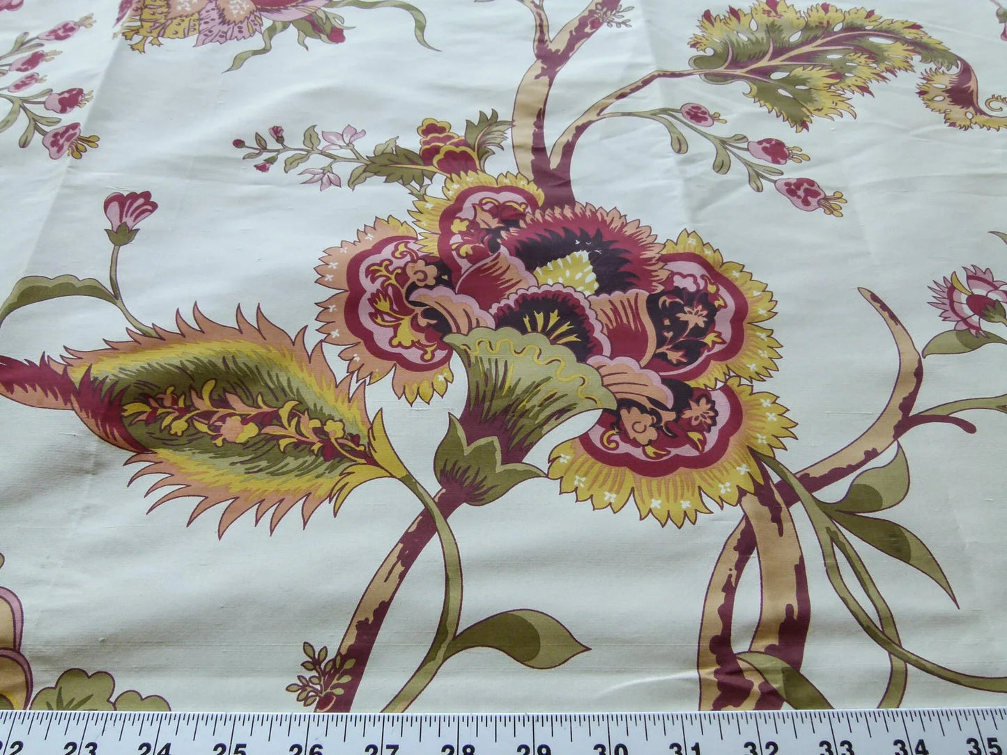 42 EV24 2.4 yard Scalamandre Baradi Blossom On Chablis Pink Jacobean Palampore Tree Of Life Printed Silk Pink Green On Cream White MSRP USD 192/y