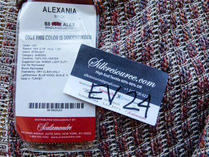 43 EV24 2.4 yard Scalamandre ALEXANIA BRICK Sheer 100% Polyester Red Texture