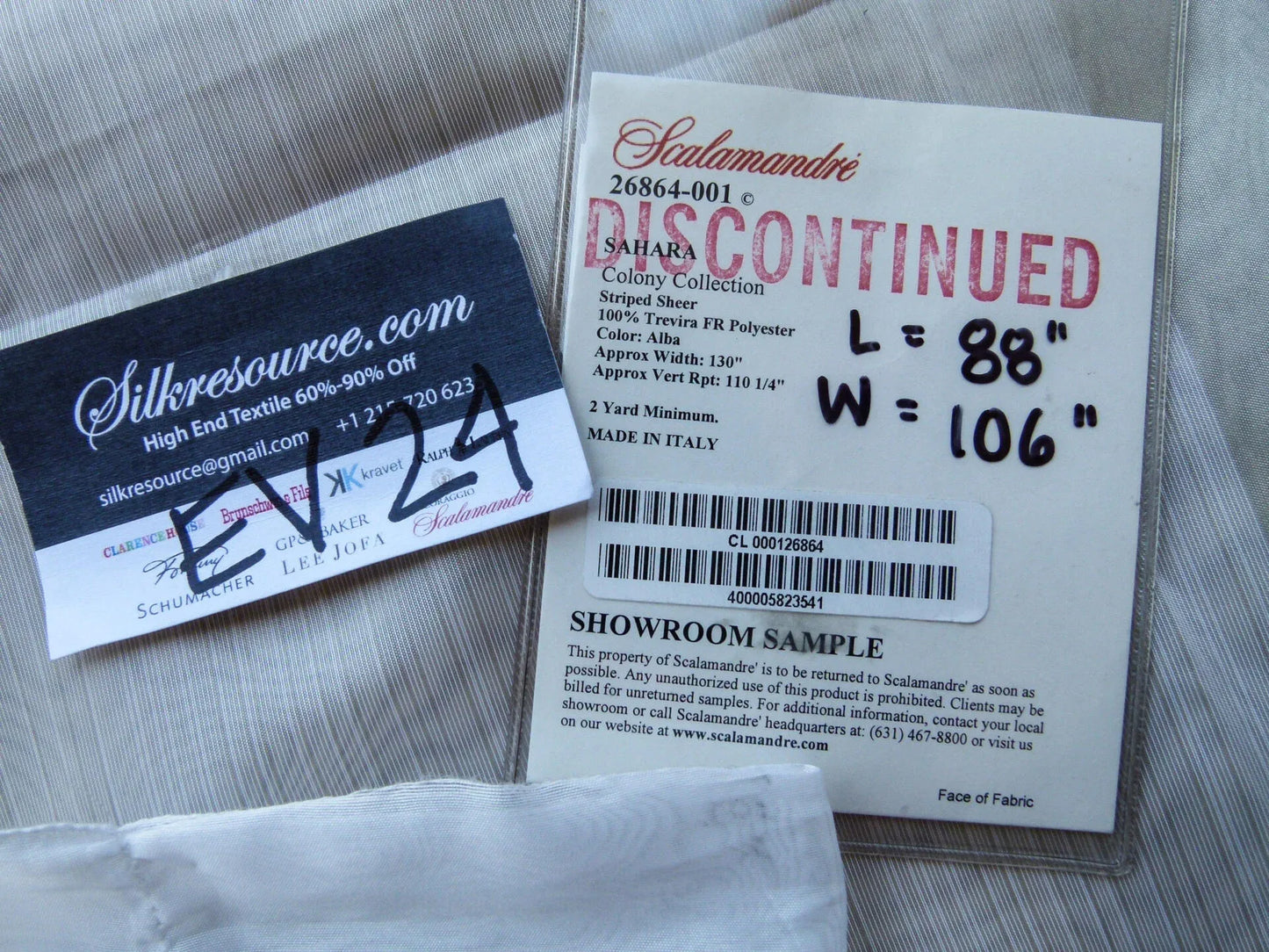 45 EV24 88"x 106" Scalamandre Colony Collection SAHARA Alba Stripe Sheer 100% Trevira FR Polyester