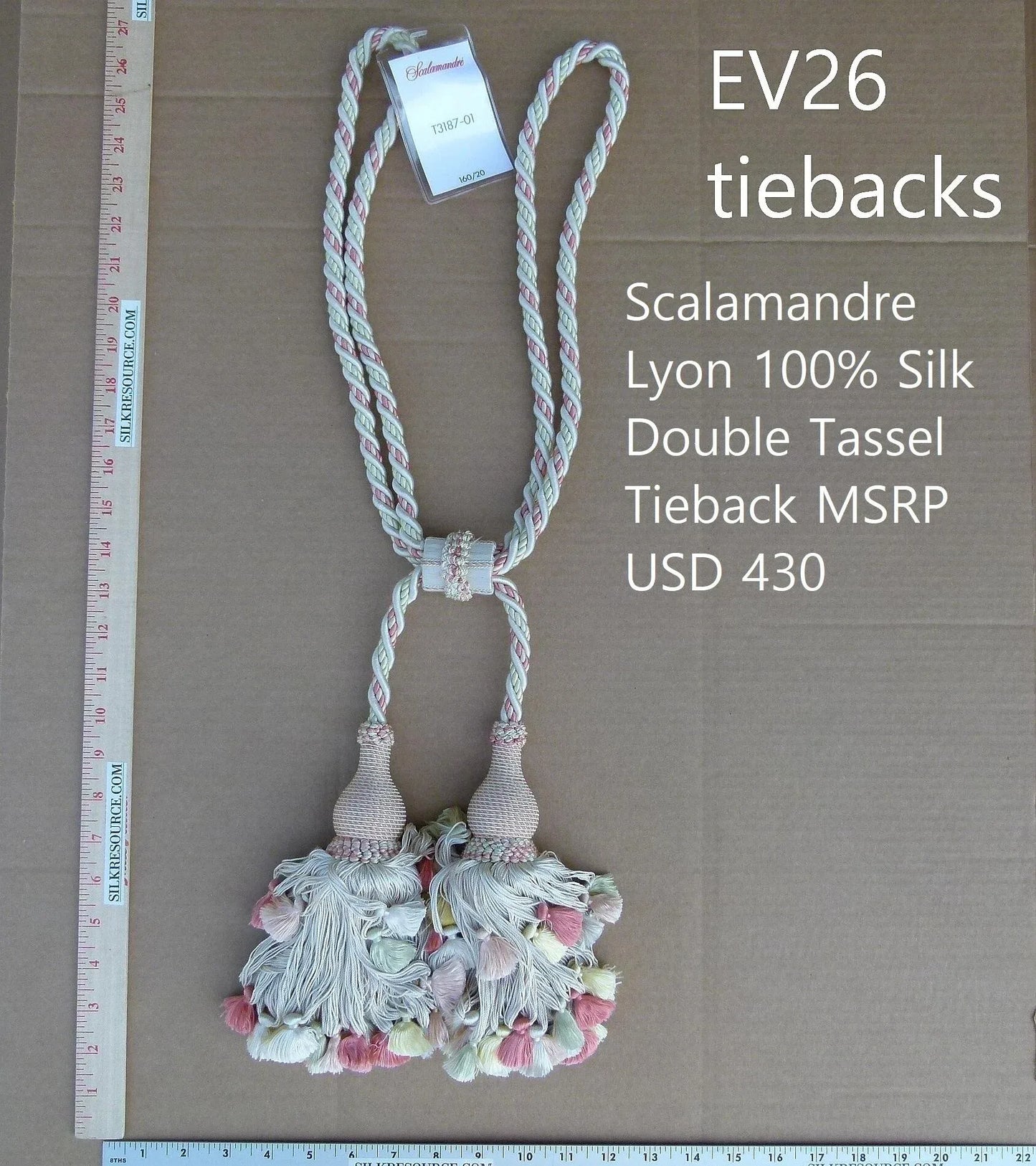 Scalamandre Silk Tiebacks Handmade Lyon Pastel Pink MSRP 440/y T3187-01